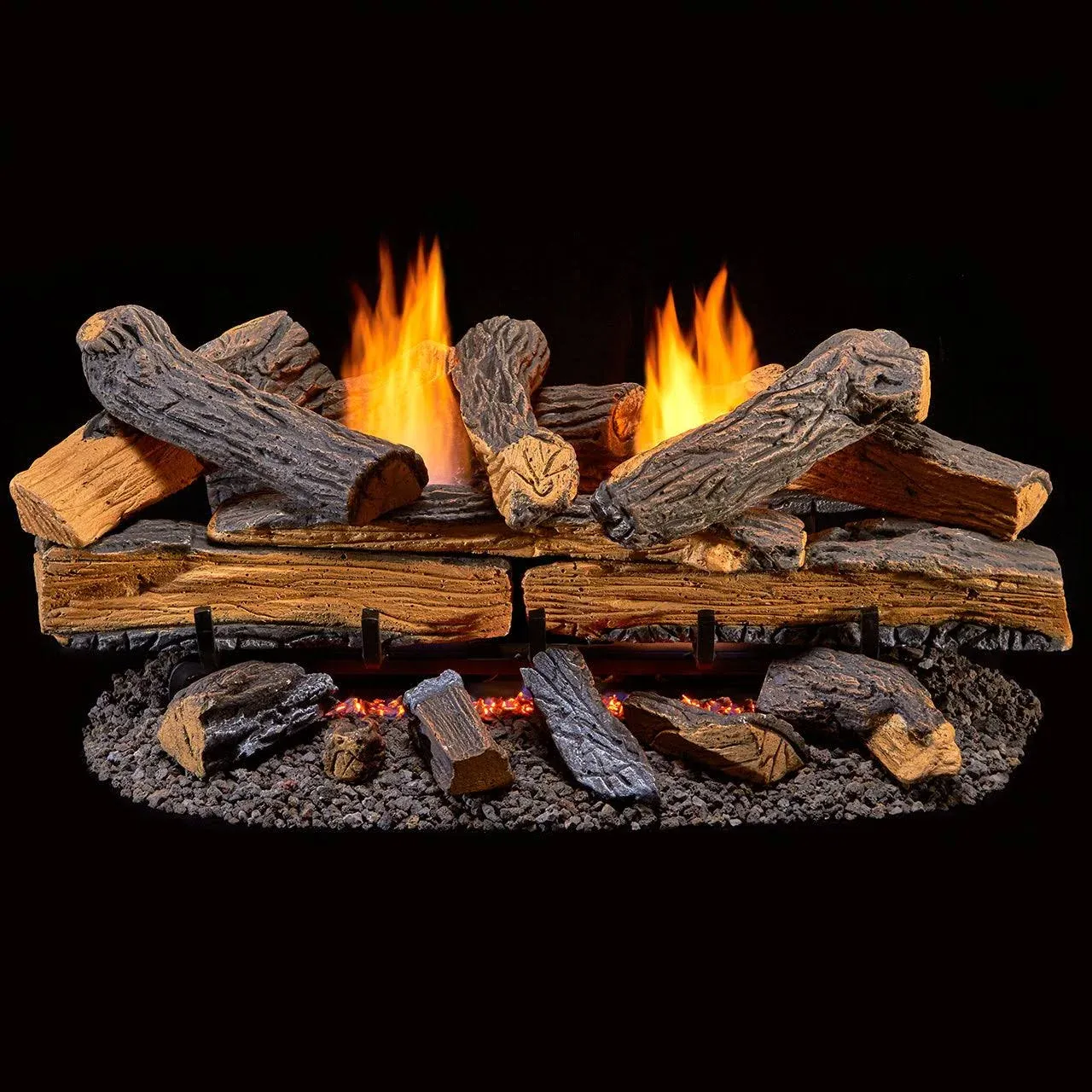 Duluth Forge Dual Fuel Ventless Fireplace Logs Set with Thermostat, Use with Natural Gas or Liquid Propane, 33000 BTU, Heats up to 1100 Sq. Ft, 30 Inch, Split Red Oak