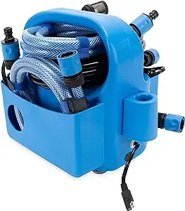 Trac Outdoors Portable Washdown Pump Kit - Self-Priming Marine-Grade Pump - Includes Everything Needed to Power-Spray, Just Add Water (69380), Blue