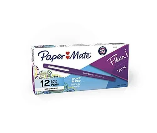 Paper Mate Flair Felt Tip Pens, Medium Point (0.7mm), Purple, 12 Count