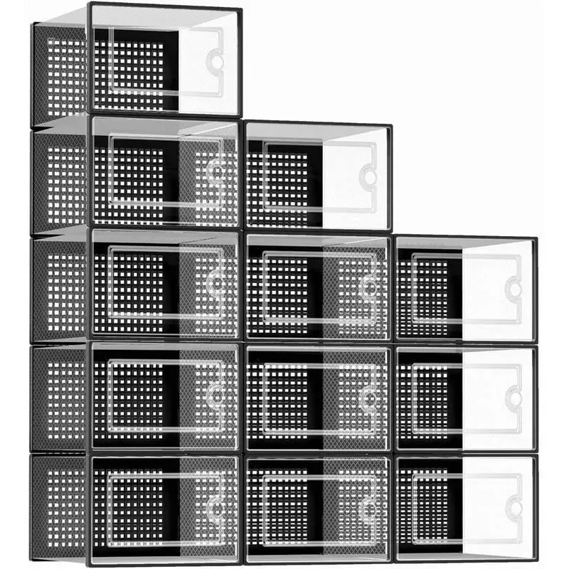 Large Shoe Organizers Storage Boxes for Closet 12 Pack, Clear Plastic Stackable 