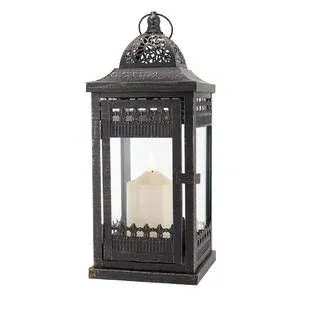 JHY Design Decorative Candle Lantern 14.5'' High Vintage Style Hanging Lantern Metal Candleholder for Indoor Outdoor Events Parities and Weddings(