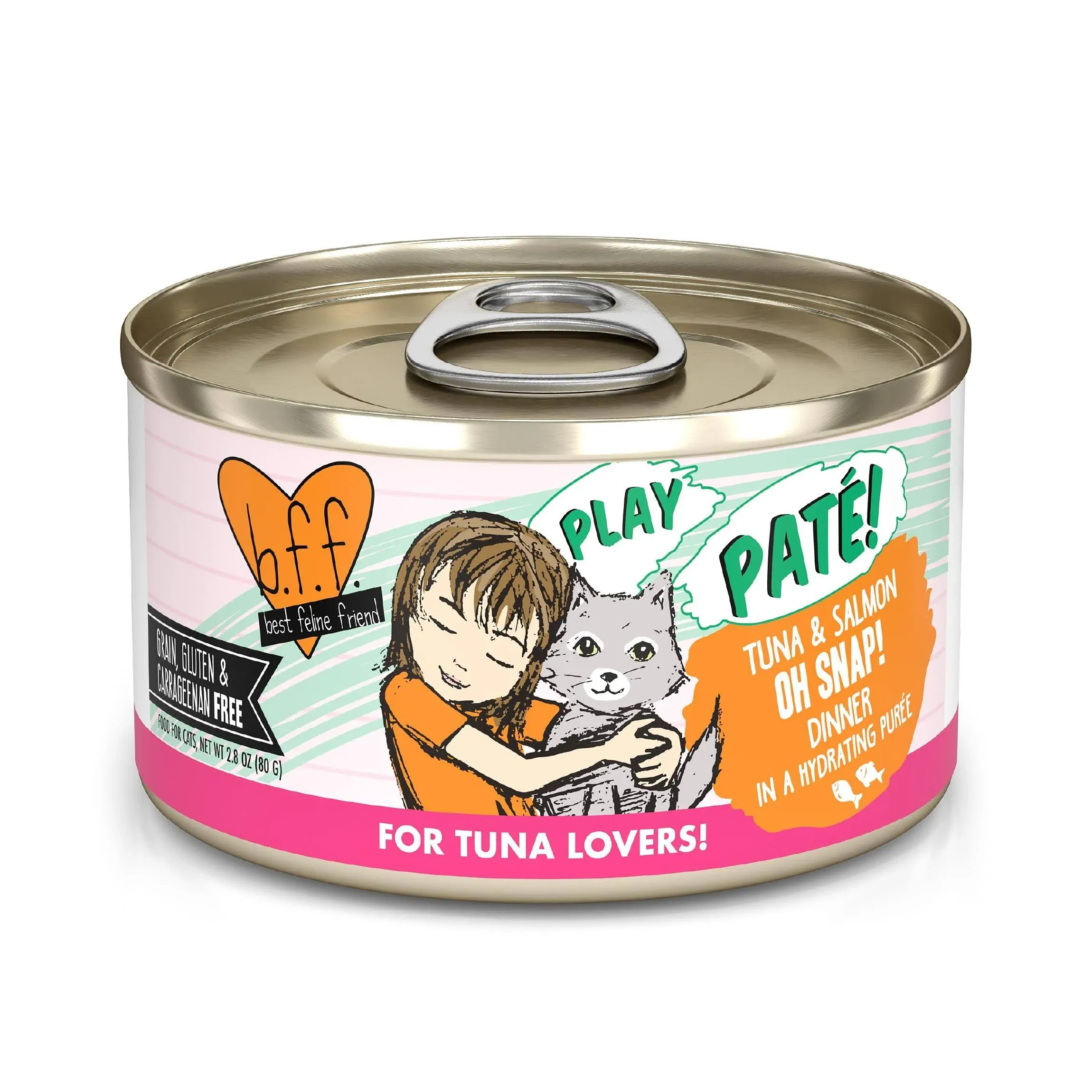 Weruva B.F.F. Play - Best Feline Friend Paté Lovers, Aw Yeah!, Tuna & Salmon Oh Snap! with Tuna & Salmon, 2.8oz Can (Pack of 12)