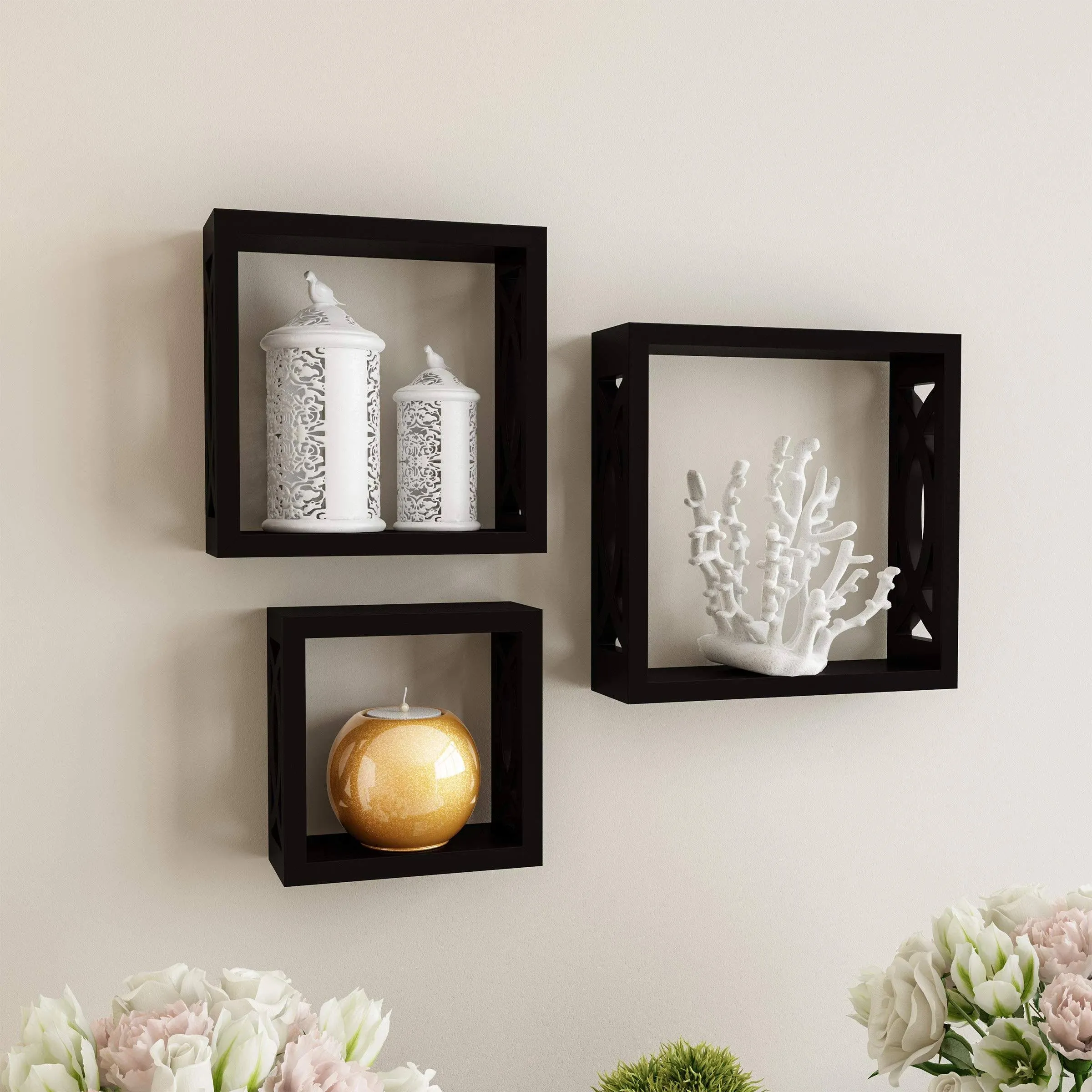 Lavish Home 80-FLT-3 Floating Shelves-Cube Wall Shelf Set with Hidden Brackets ...