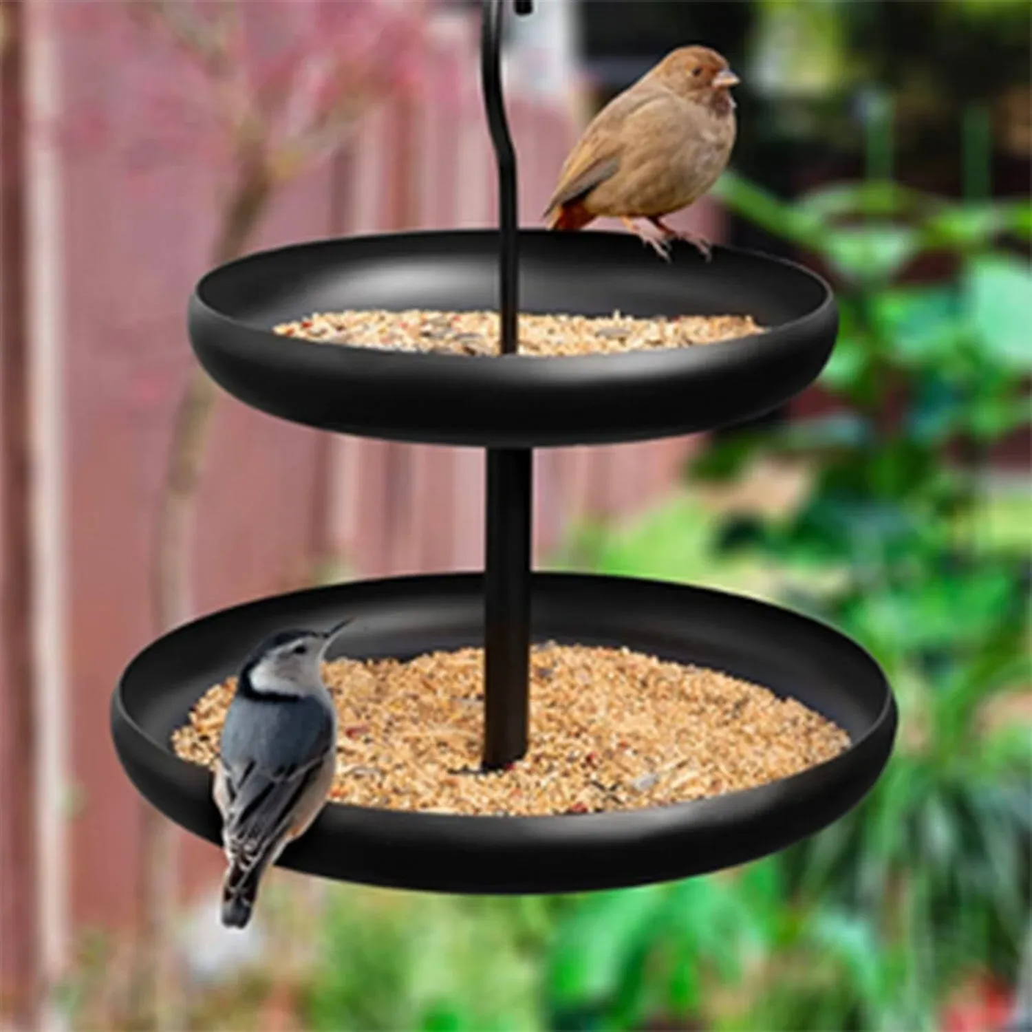 Hanging Metal 2-Tier Bird Feeder, Black