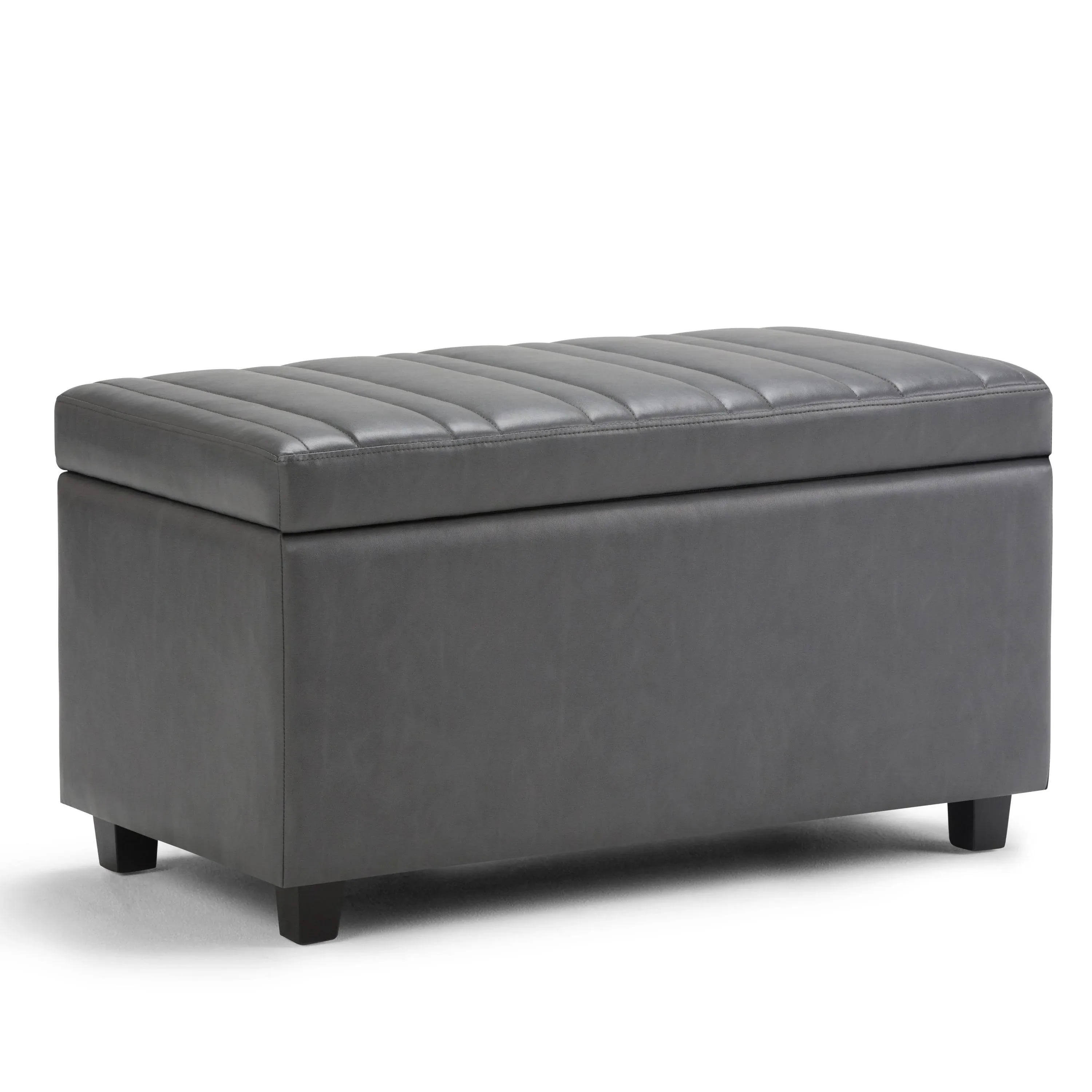 Simpli Home Darcy Faux Leather Storage Ottoman Bench in Stone Gray