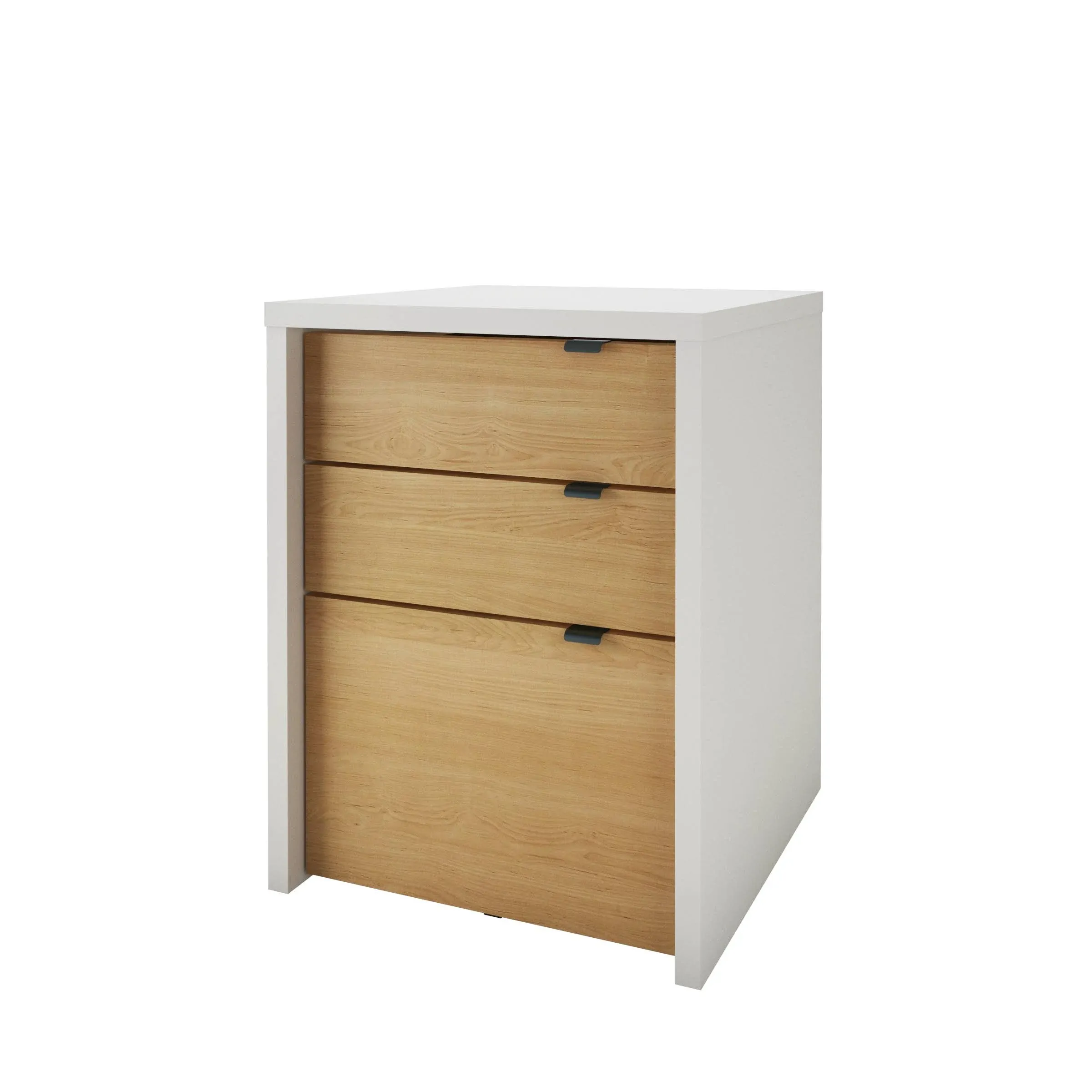 Chrono Filing Cabinet With 3 Drawers In White and Natural Maple - Nexera 211239