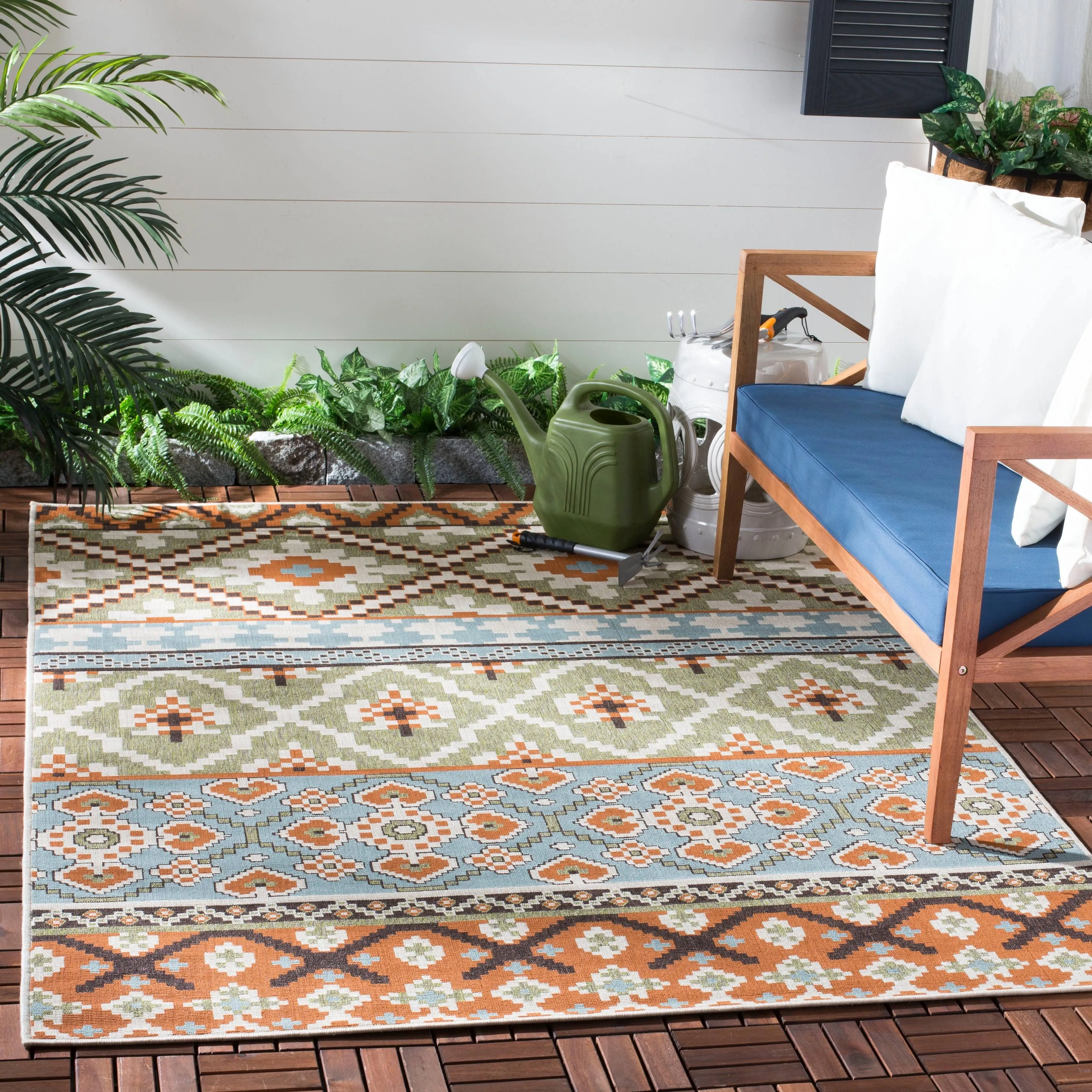 Safavieh Veranda Ver097-0745 6'7" x 9'6" Green / Terracotta Area Rug