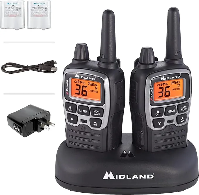 Midland T71VP3 X-TALKER Long Range Walkie Talkie - FRS Two-Way Radio for Camping Overlanding Rock Crawling - NOAA Weather Scan - 36 Channels and 121 Privacy Codes Black/Silver 2 Pack