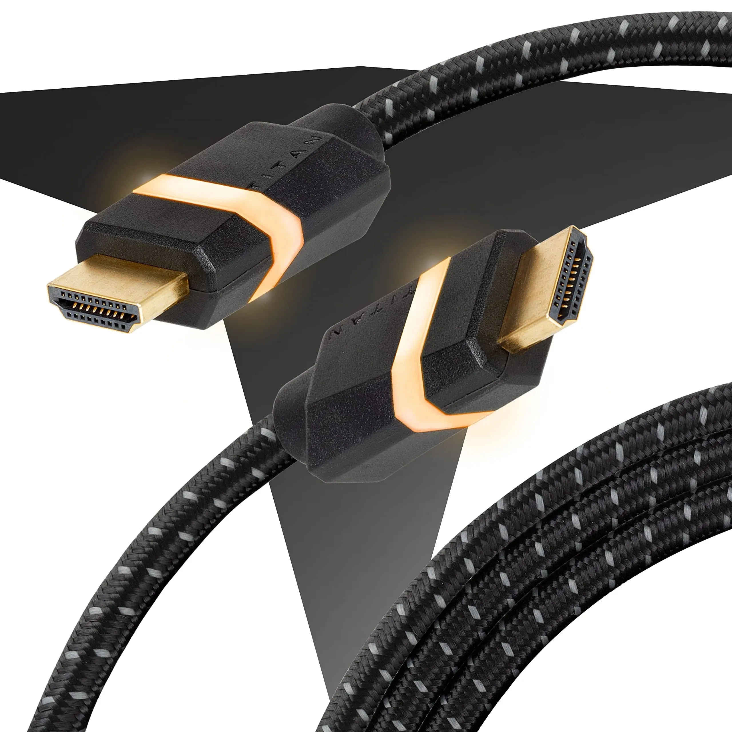 Titan 8K HDMI 2.1 Cable, 10 ft Braided Cord, Amber LED Light Strip, HDR, VRR 