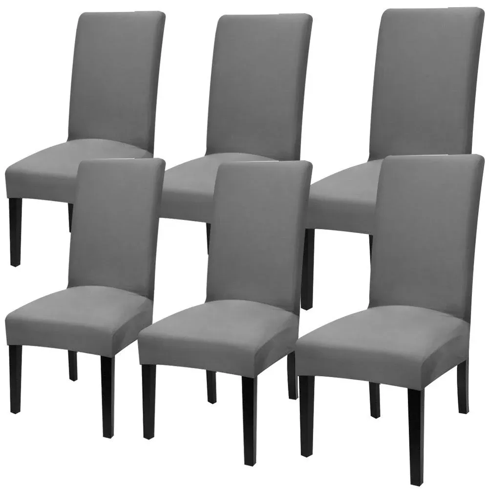 Dining Chair Covers, Stretch Spandex Chair Seat Cover Removable Washable Parson Chair Cover Kitchen Chair Protector Slipcovers (Grey, 6 Pack)