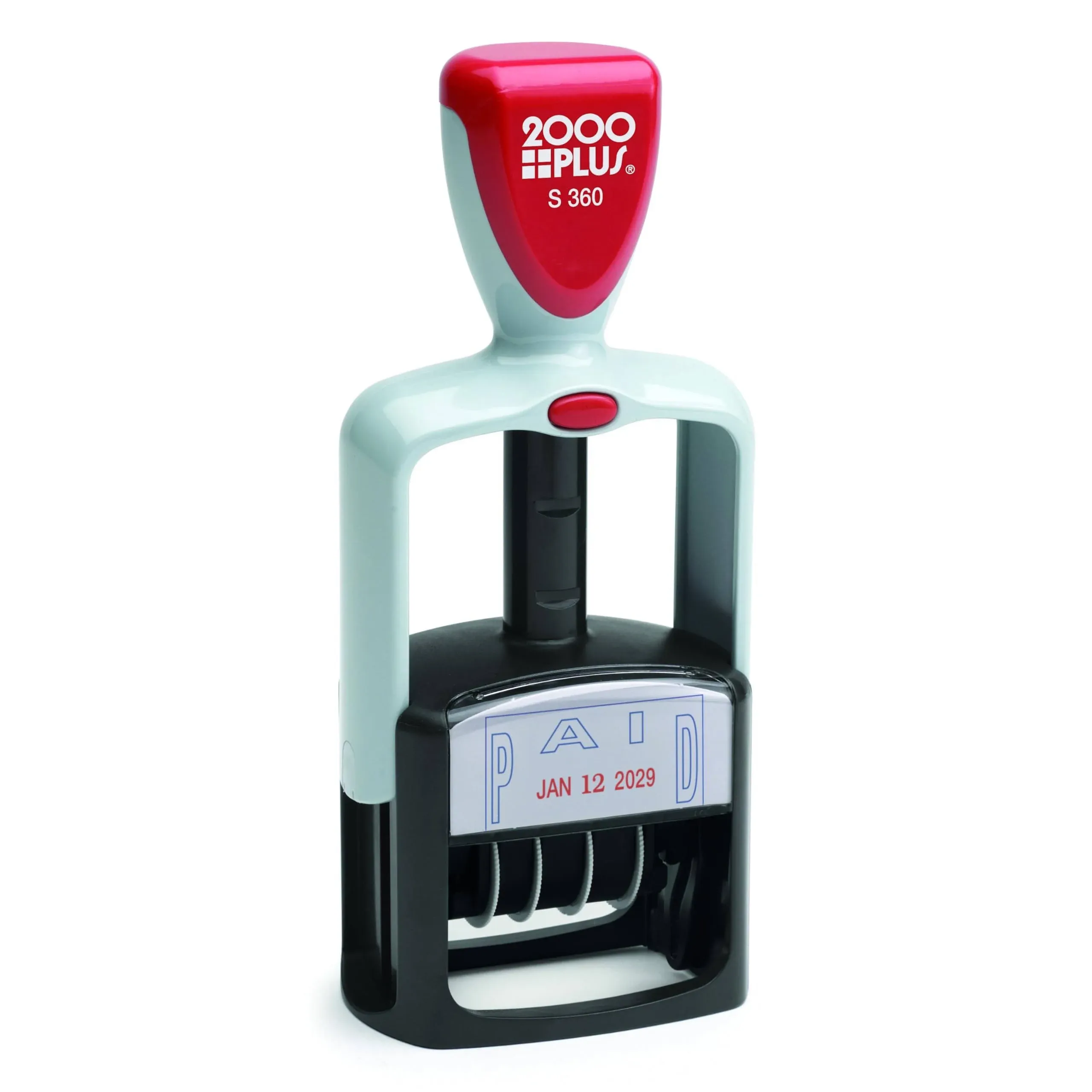 COSCO 2000PLUS Model S 360 Two-Color Message Dater, 1.75 x 1, "Paid," Self-Inking, Blue/Red