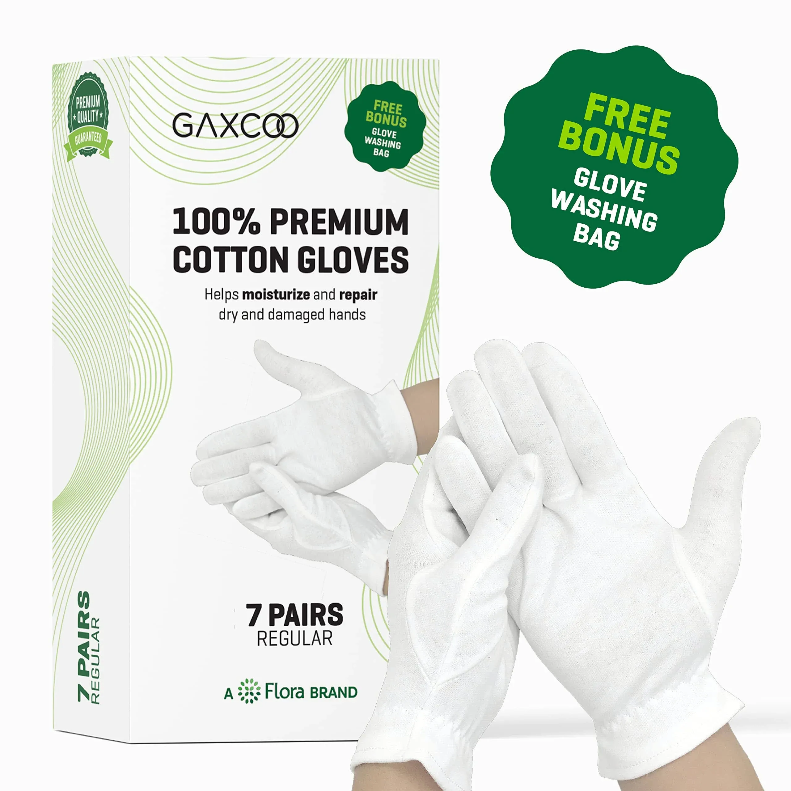 Gaxcoo Cottonnerie Medium 1 Pair 100% Premium Cotton Moisturizing Gloves for Dry Hands & Eczema | Overnight Lotion & Spa Treatment for Women & Men | Reusable, Free Washing Bag - Packaging May Vary