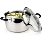 AVACRAFT Tri-Ply Stainless Steel Stockpot with Glass Strainer Lid, Side Spouts, 6 Quart Pot, Multipurpose Stock Pot, Sauce Pot (Tri-Ply Full Body, 6 QT)