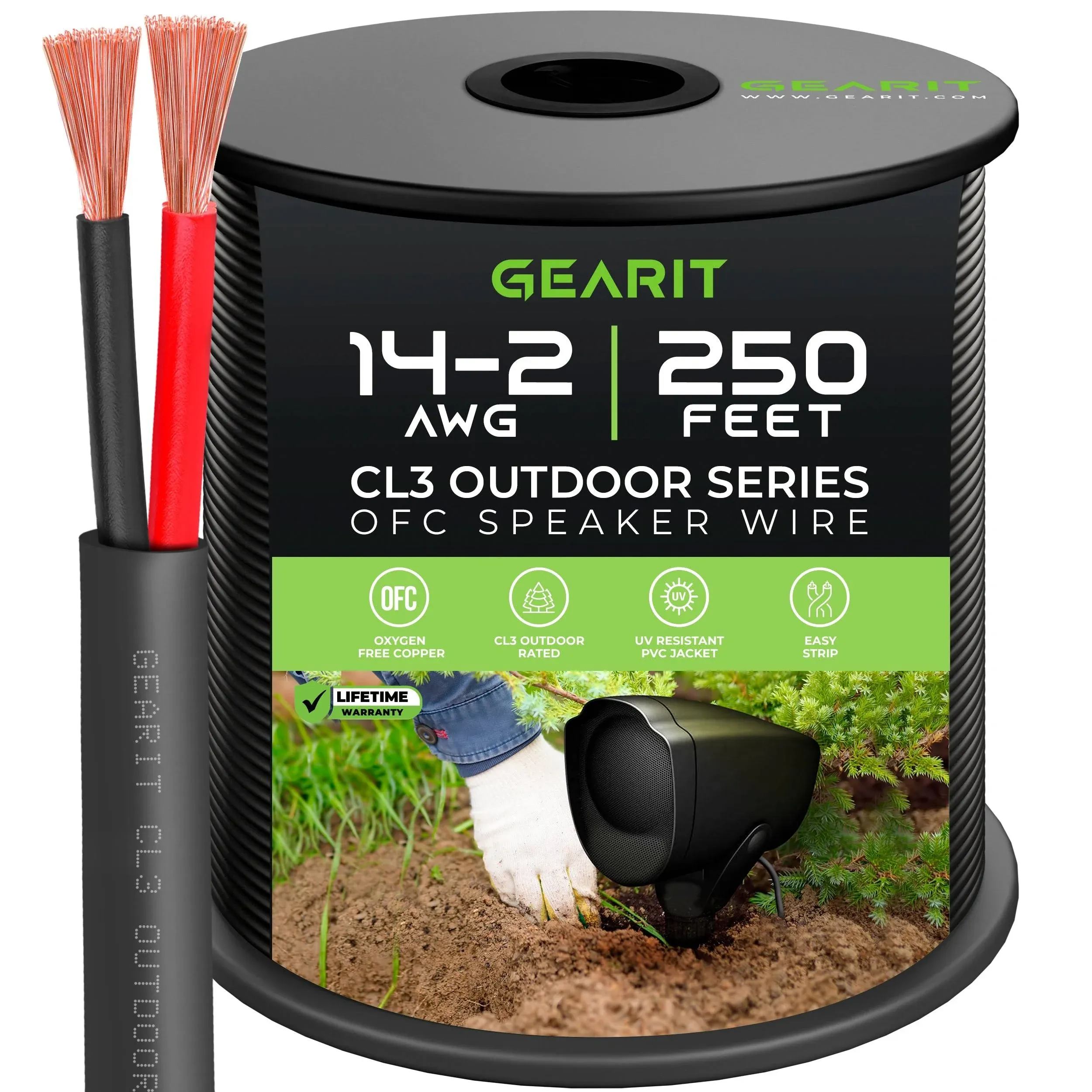 GearIT 16/2 Speaker Wire (100 Feet) 16AWG Gauge, Brown 2-Conductors/Outdoor Direct Burial in Ground/in Wall / CL3 CL2 Rated - OFC Oxygen-Free Copper, Brown 100ft