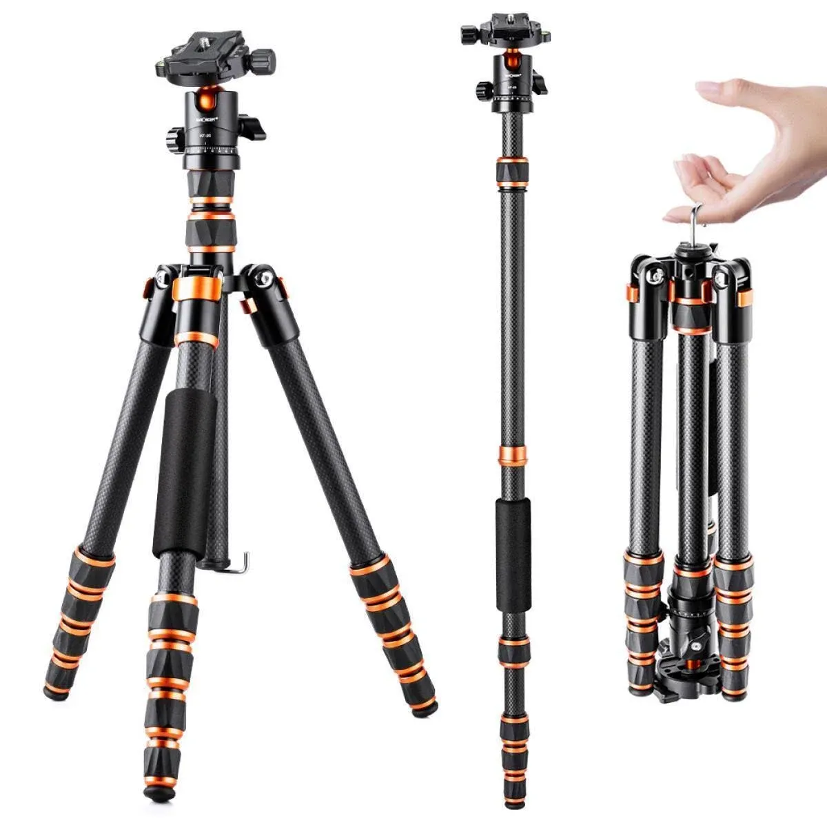 K&amp;F Lightweight Carbon Fibre Travel Tripod - 8kg Load Capacity 60&#034;/150cm with...