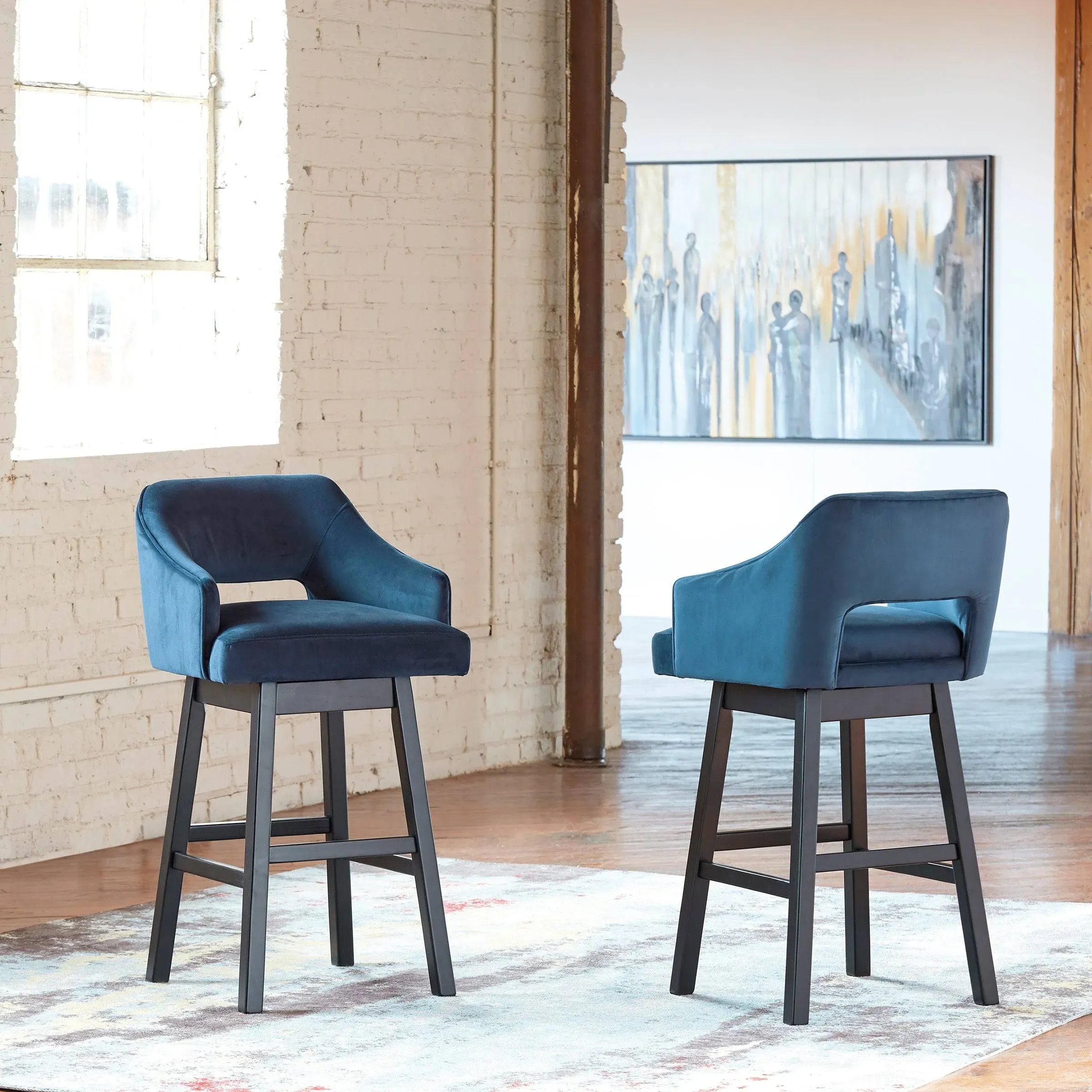 Signature Design by Ashley 31" Tallenger Modern Pub Height Upholstered Swivel Barstool 2 Count, Black & Dark Brown