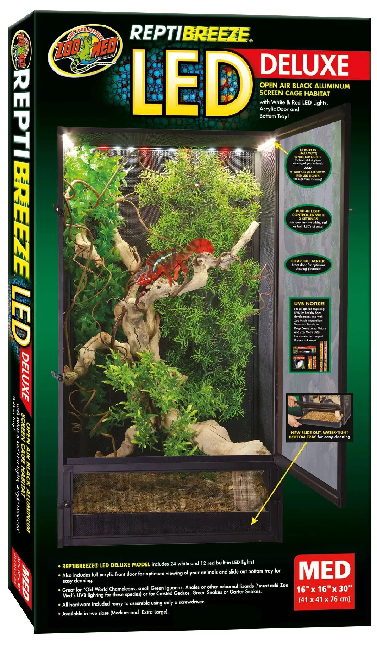 Zoo Med ReptiBreeze LED Deluxe Open Air Aluminum Screen Habitat Medium - 1 co...