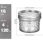 Verones Mason Jars Canning Jars, 4 oz Jelly Jars with Regular Lids and Bands, Ideal for Jam, Honey, Wedding Favors, Shower Favors, Baby Foods, DIY