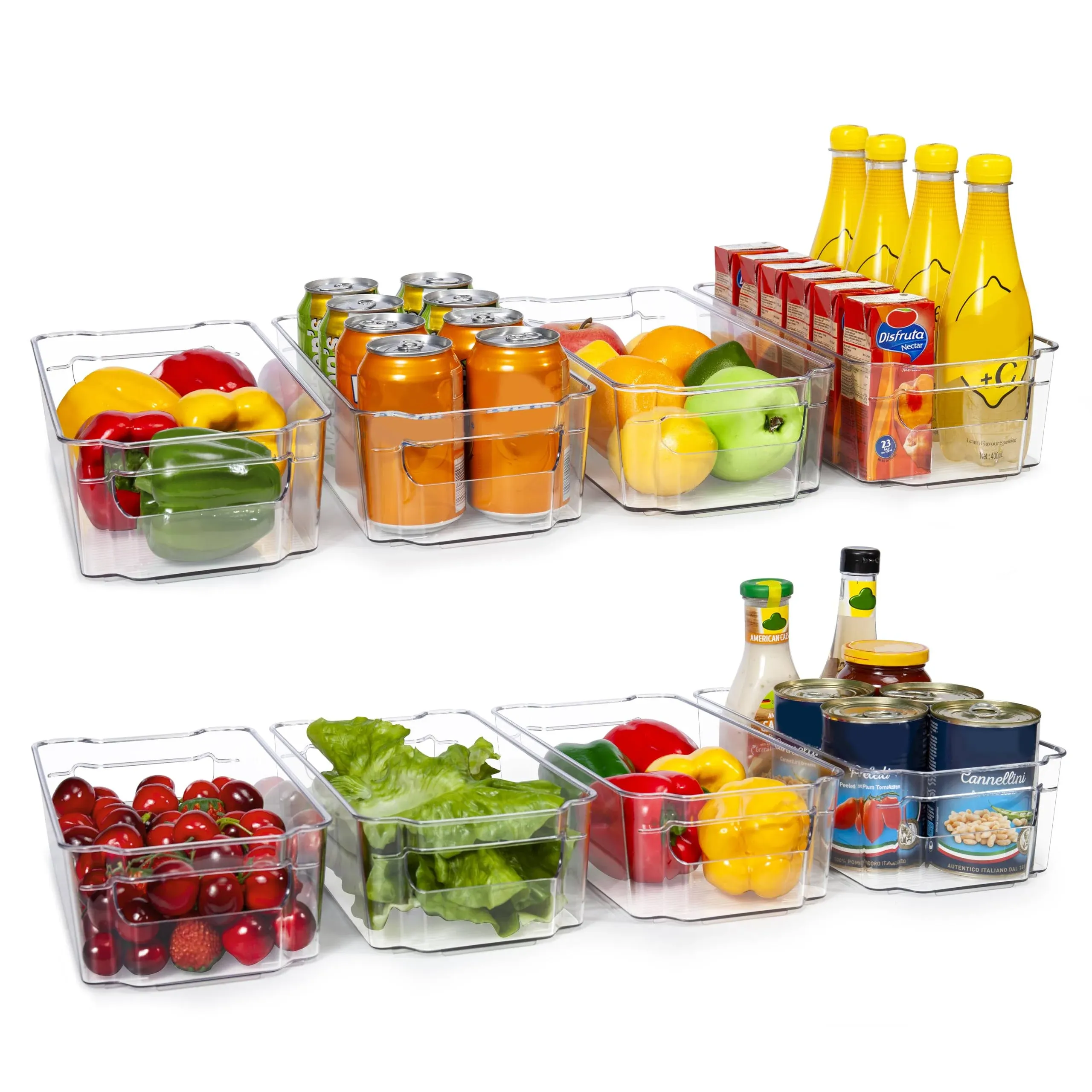 HOOJO Refrigerator Organizer Bins - 8pcs Clear Plastic Bins For Fridge, Freezer, Kitchen Cabinet, Pantry Organization, BPA Free Fridge Organizer, 12.5" Long, Clear