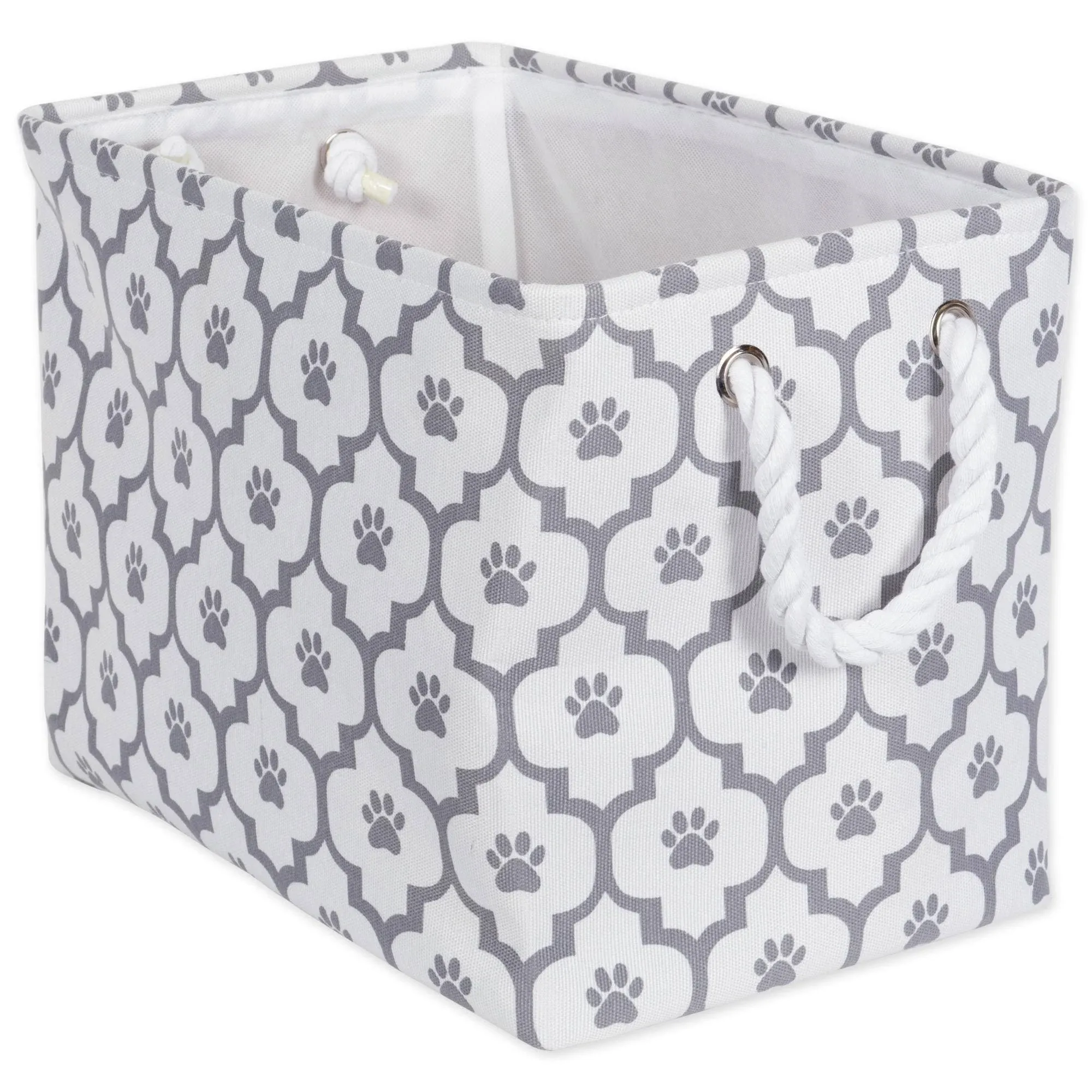 Bone Dry Polyester Pet Bin Paw Lattice Gray Rectangle, Medium