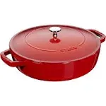 Staub Braiser Sauté Pan 24cm 2.4L Cherry Red Shallow Cast Iron 40511-475 USED