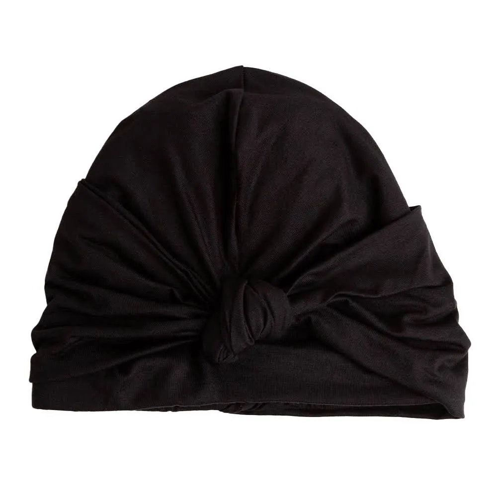 Grace Eleyae Satin-Lined Knot Turban Black