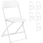 White Plastic Folding Chairs, Indoor Outdoor Portable Stackable Commercial Seat with Steel Frame 350lbs, Set of 6