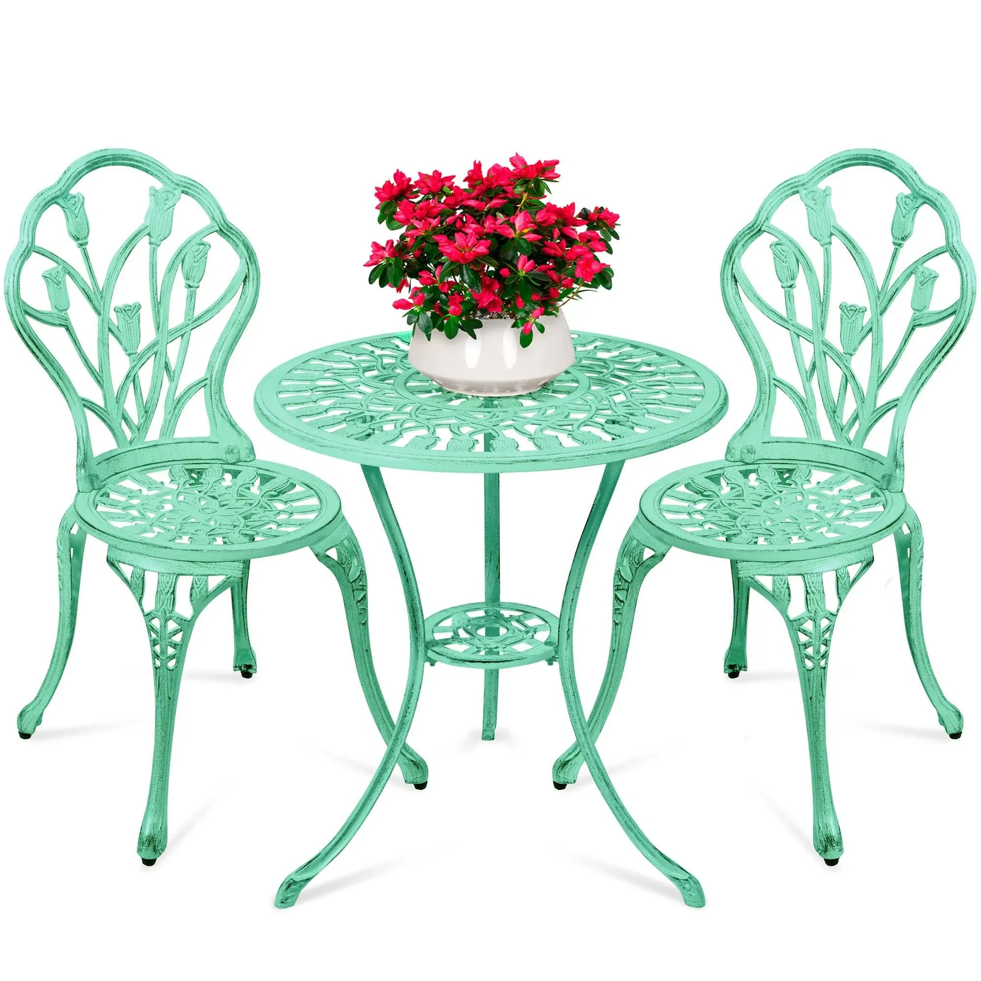 Best Choice Products 3-Piece Cast Aluminum Patio Bistro Furniture Set w/ Antique Finish