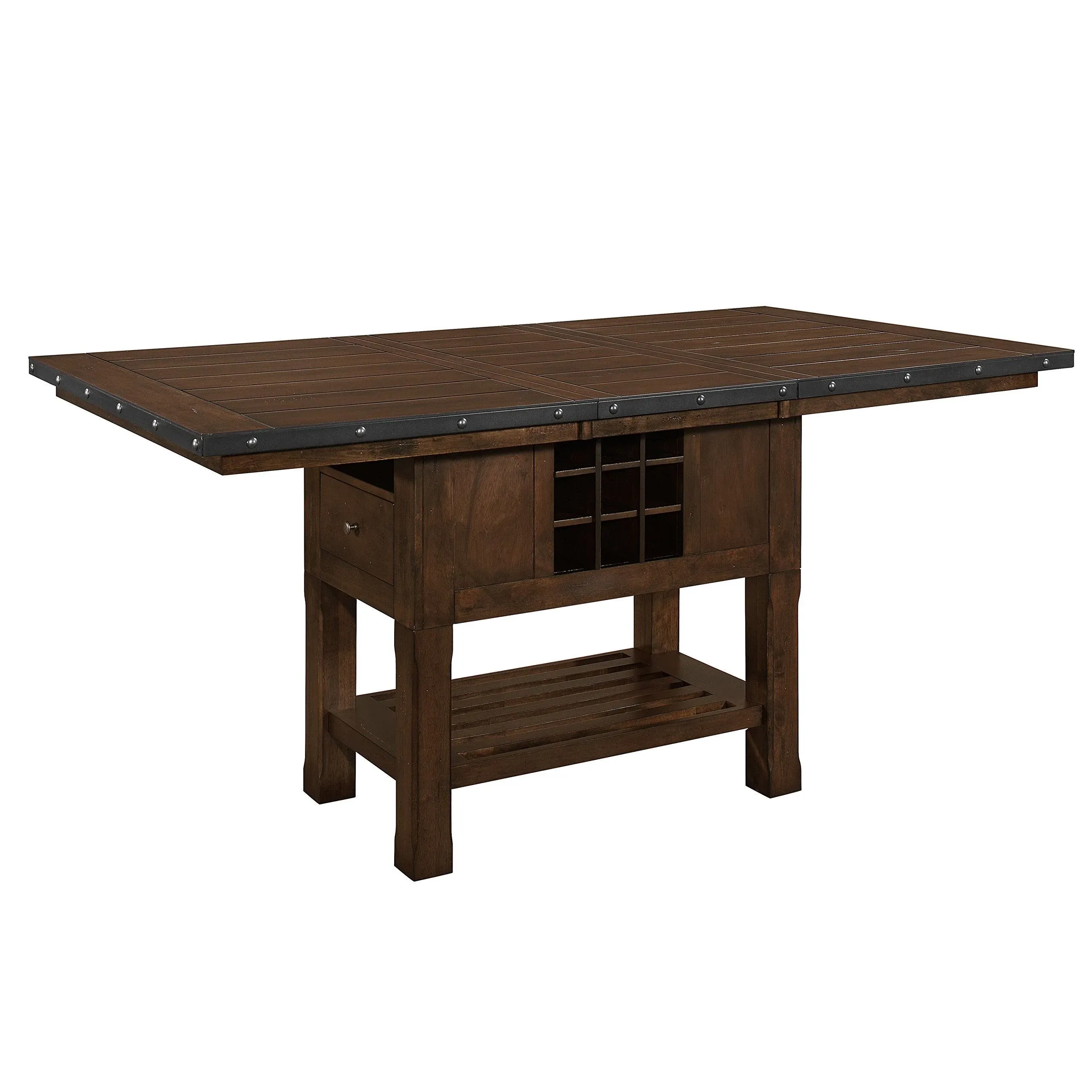 Homelegance 5400-36XL Leaf Top & Storage Base Counter Height Table, 42" X 78", Burnished Brown