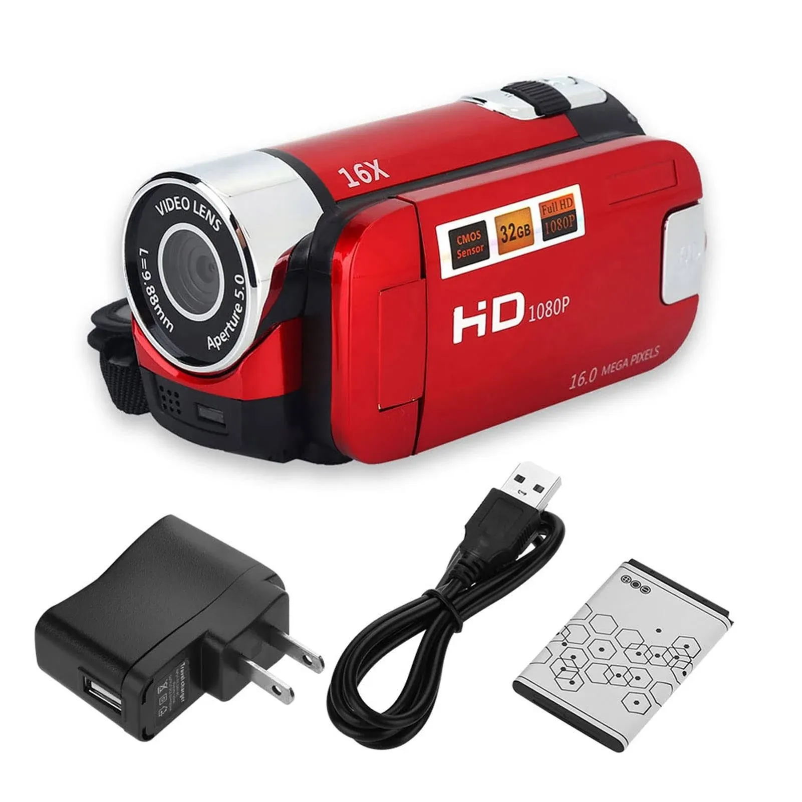 Estink Digital Camcorder, Full 270° Rotation 1080P 16X High Definition Digital Camcorder Video DV Camera(US Plug Red)