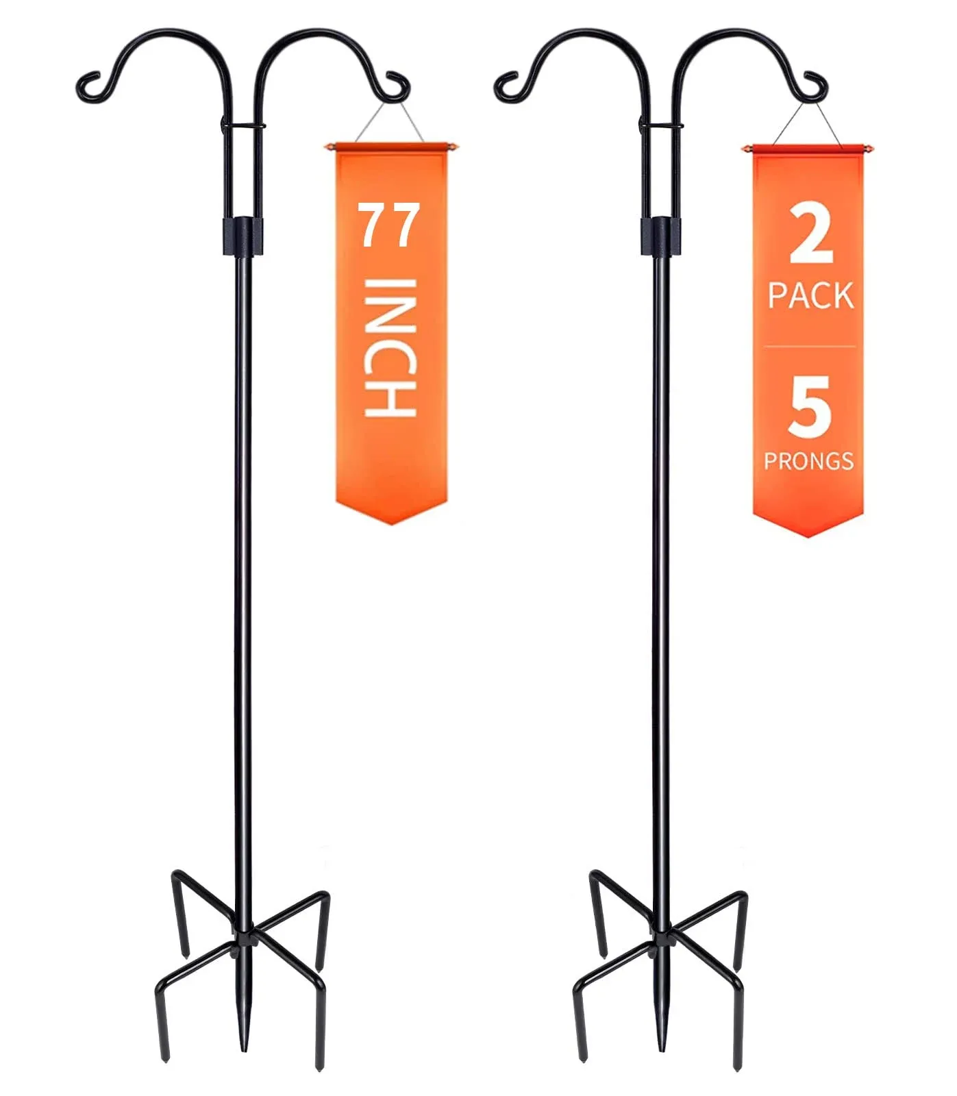 XDW-GIFTS Heavy Duty Double Shepherds Hooks for Hanging Bird Feeder & Plant Baskets - 2 Pack