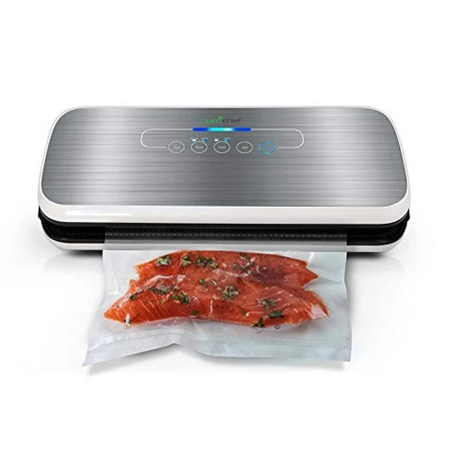 NutriChef Stainless Steel Vacuum Sealer – 12” Food Saver with LED Indicator Lights, Starter Kit & Extra Bags, Compact Design, Dry & Moist Food Modes, 5.9 x 14.2 x 3 inches, Silver