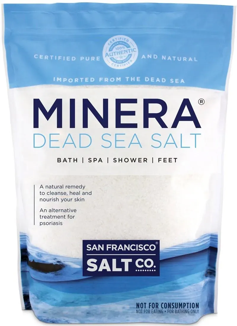 Minera Dead Sea Salt, 100% Pure & Natural, 2 lbs. Fine Grain (0-1.7 mm) Bulk Bag, Easily Dissolving Dead Sea Salts for Soaking & Bathing, Skin Nourishing Fine Sea Salt, Unscented