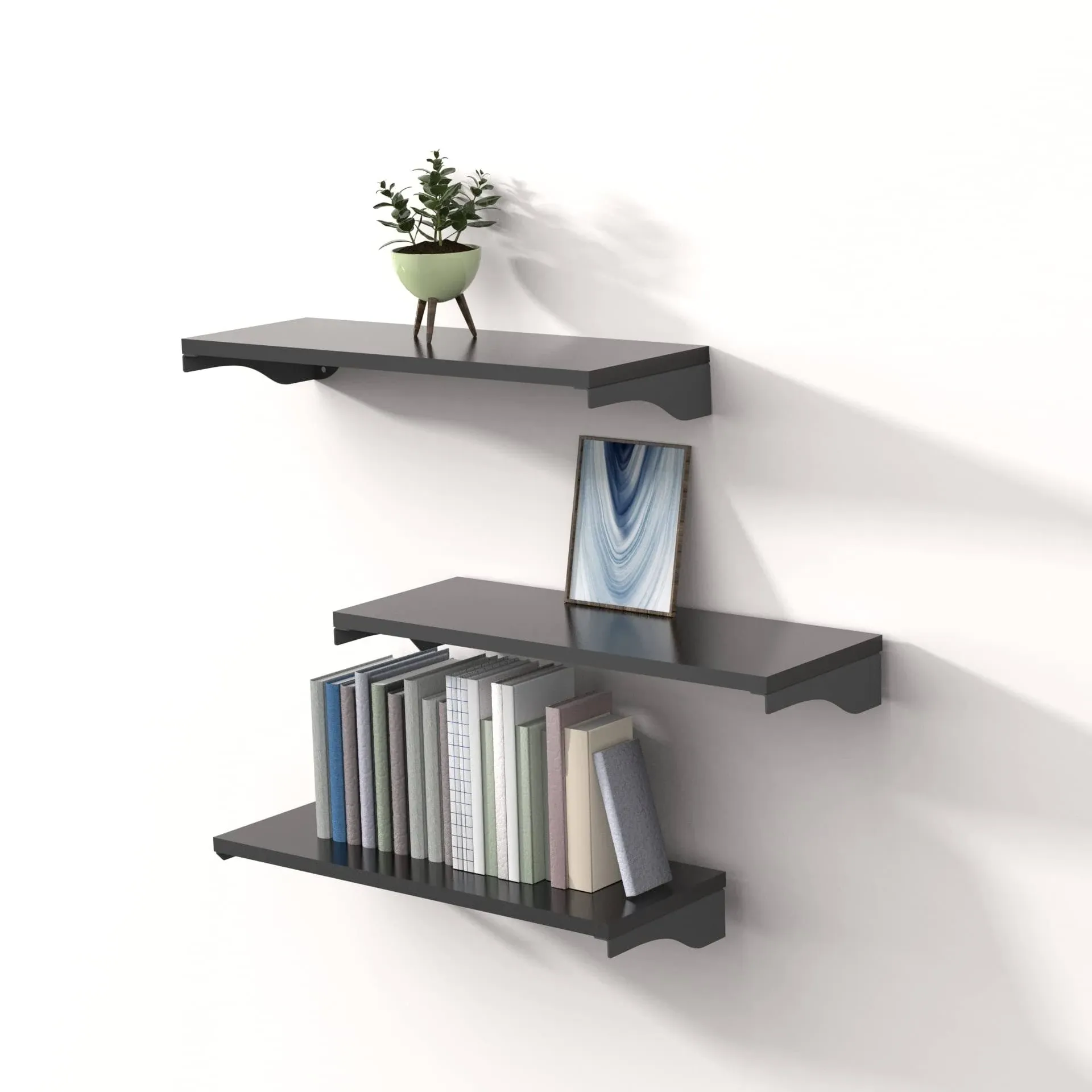 NiHome Black Floating Shelves for Wall Decor Industrial Wall Shelves for Storage ...