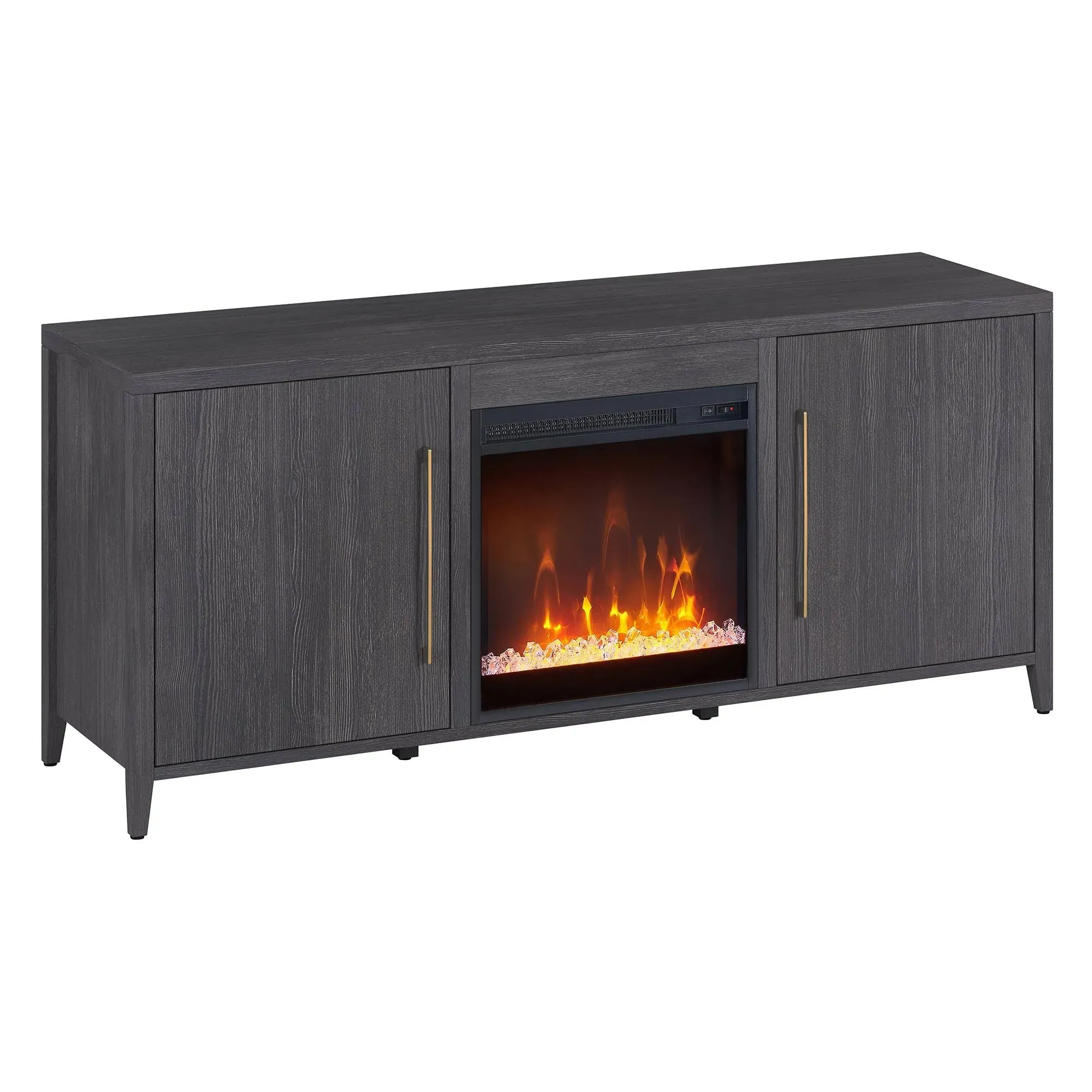 Hudson & Canal - Jasper Rectangular TV Stand with Crystal Fireplace for TV's up to 65  in Charcoal Gray - TV1762