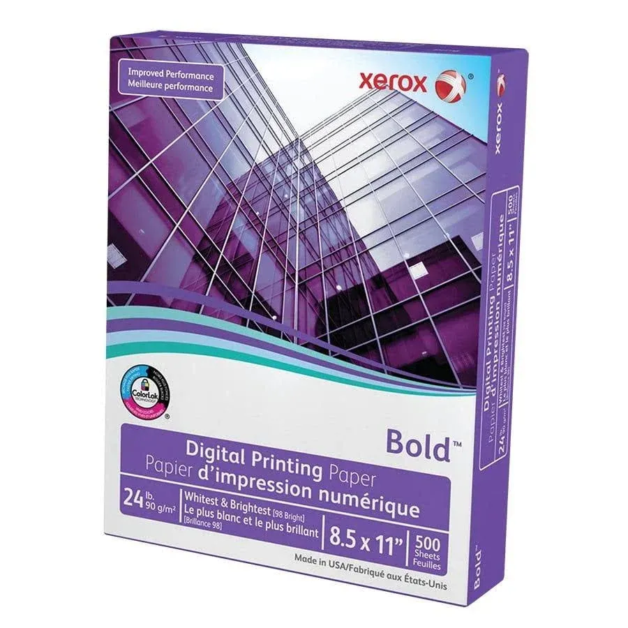 Xerox Bold Digital Printing Paper, Letter size, 100 Brightness, 32 lb Text (120 Gsm), FSC Certified, White, Ream of 500 Sheets