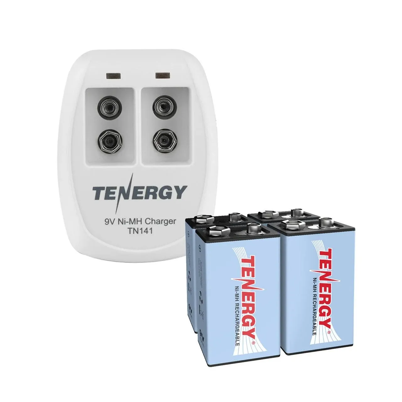 Tenergy Combo: TN141 2-Bay 9V Charger + 4 Pcs 9V 250mAh NiMH Rechargeable Batteries