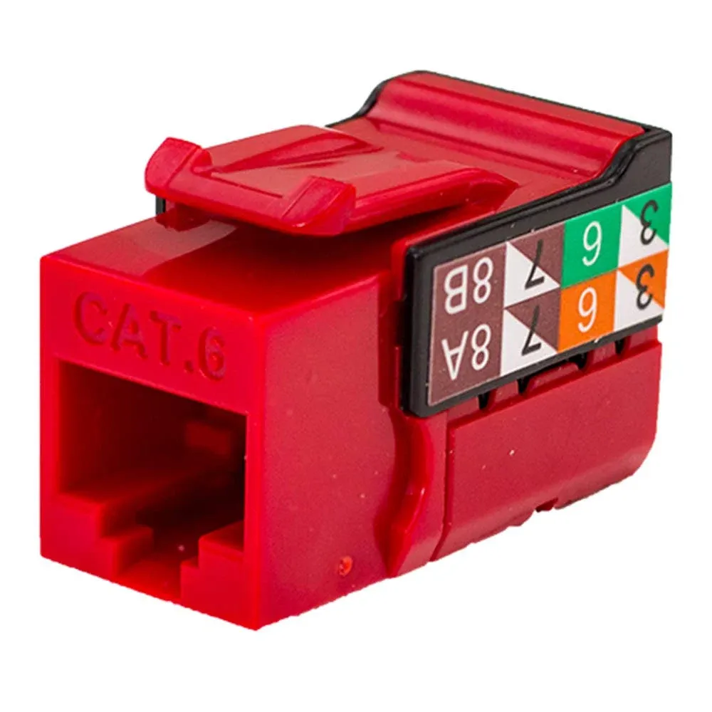 Vertical Cable Cat6 90 Degree Keystone Jack Red Easily Snaps Into Housing or Wall ...