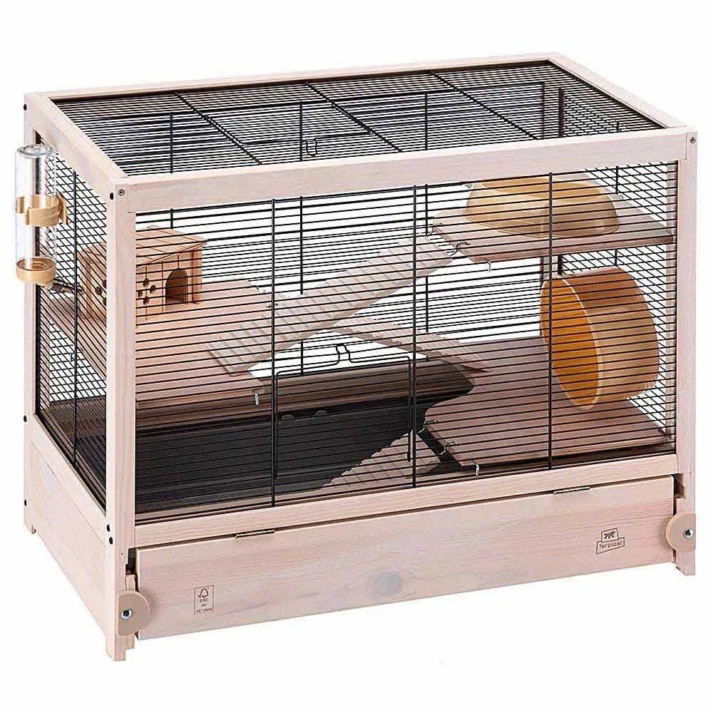 Ferplast HAMSTERVILLE Hamster Wooden Cage, 60 x 34 x 49 cm, Black