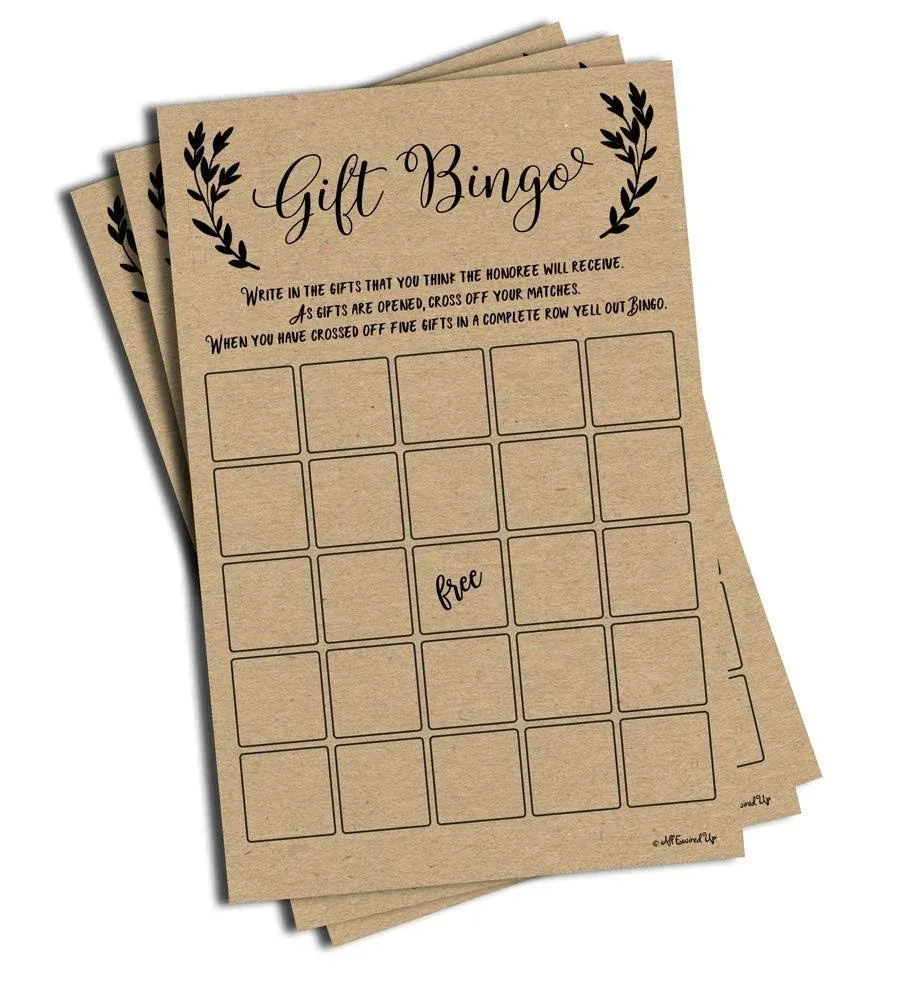 50 Gift Bingo Bridal or Baby Shower Game Kraft Rustic Wedding Bridal Shower 