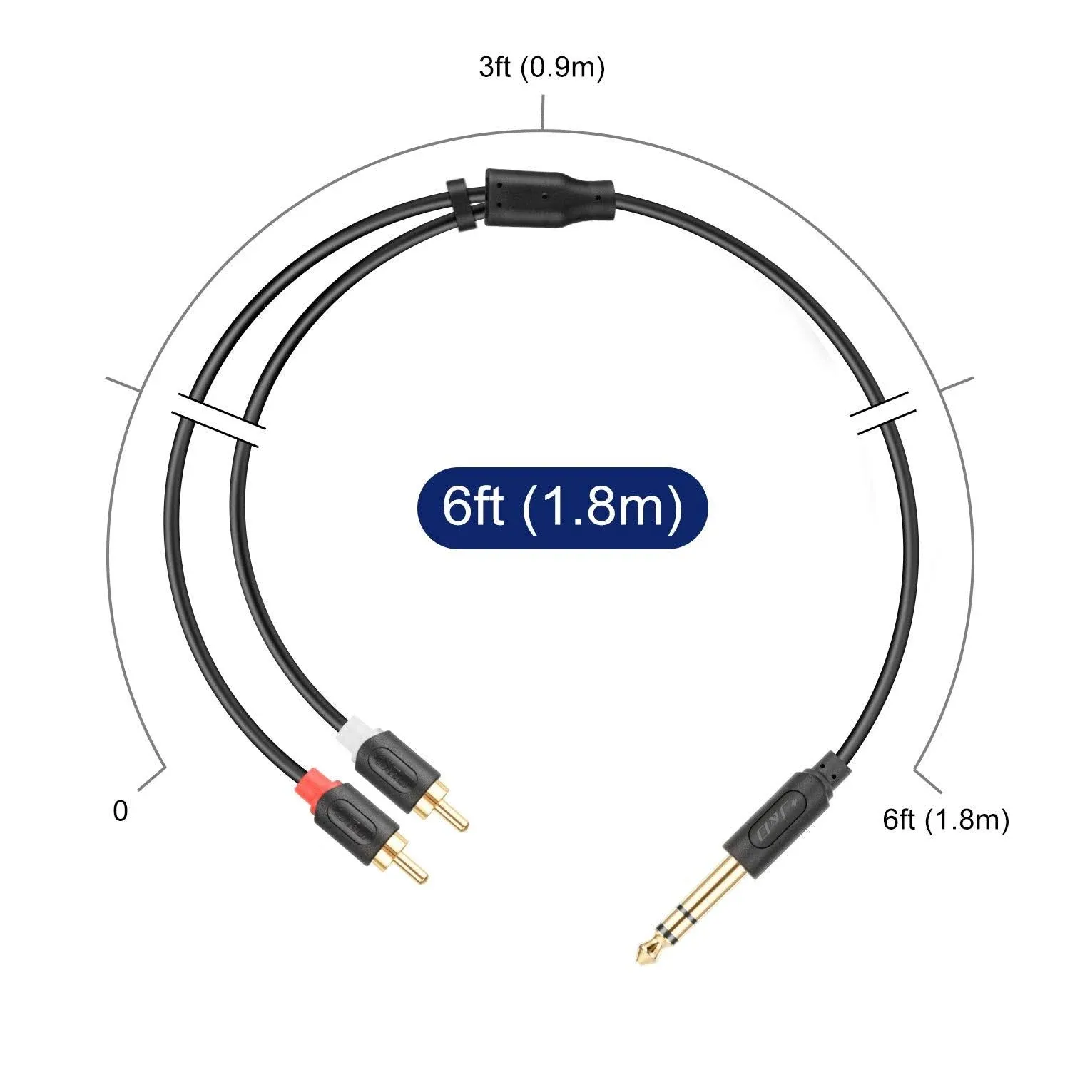 J&D 1/4 to RCA Cable, 1/4" TRS to Dual RCA Insert Cable Gold Plated Audiowave Series 6.35mm Stereo Jack to 2 RCA Male Stereo Audio Adapter Y Splitter RCA Cable, 6 Feet