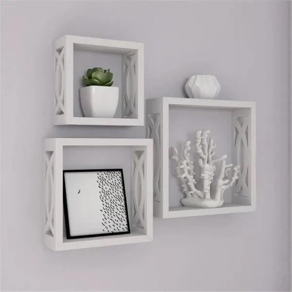 Lavish Home 80-FLT-8 Floating Shelves-Open Cube Wall Shelf Set with Hidden ...