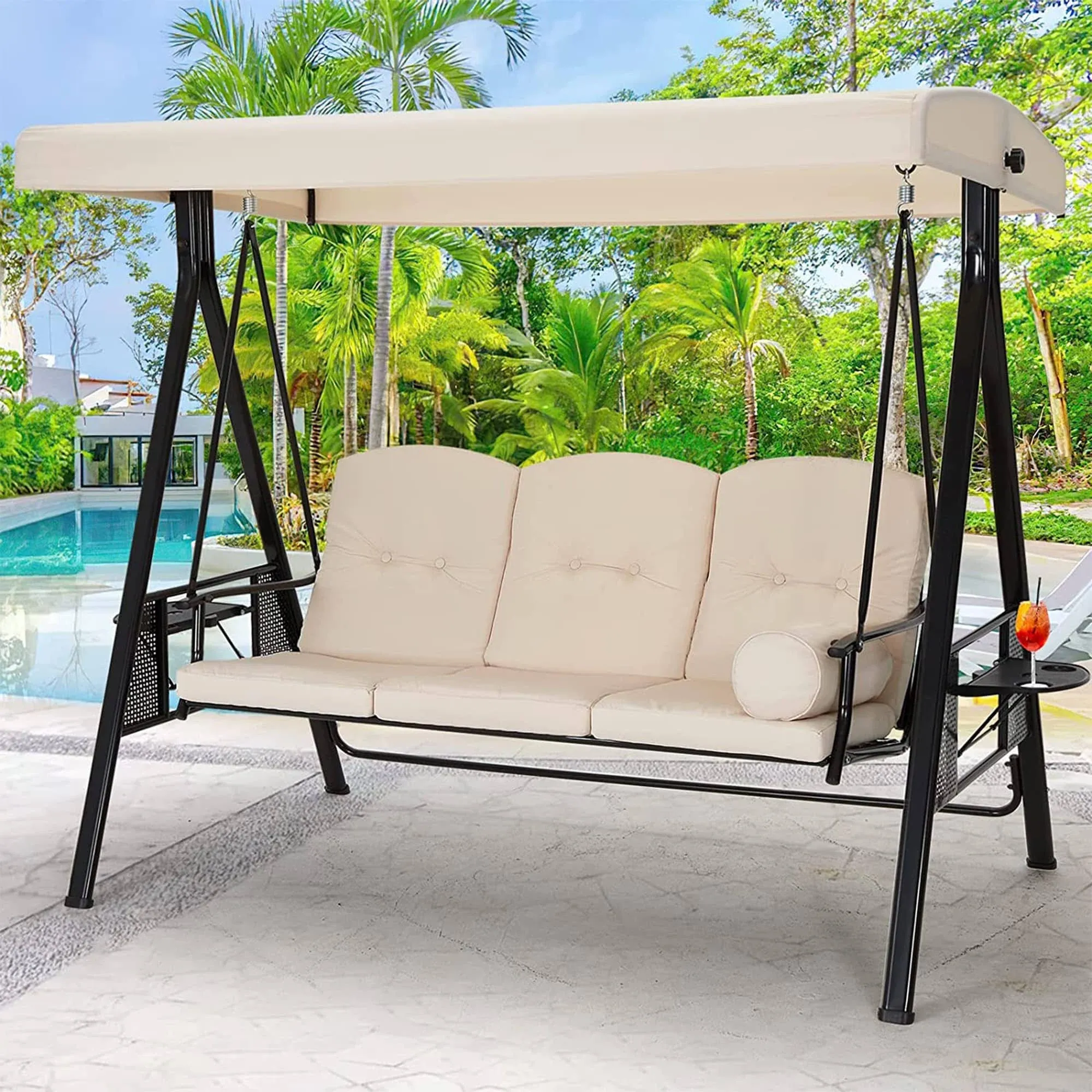 Aecojoy 3 Persons Outdoor Patio Canopy Steel Porch Swing Chair