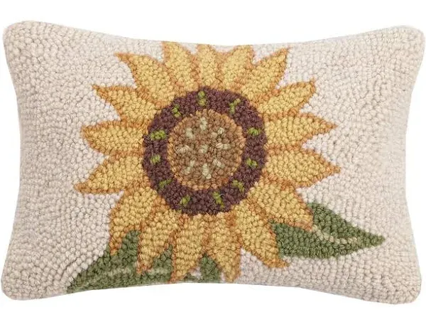 Peking Handicraft Autumn Festive Sunflower Hooked Wool Pillow – 8” x 12”