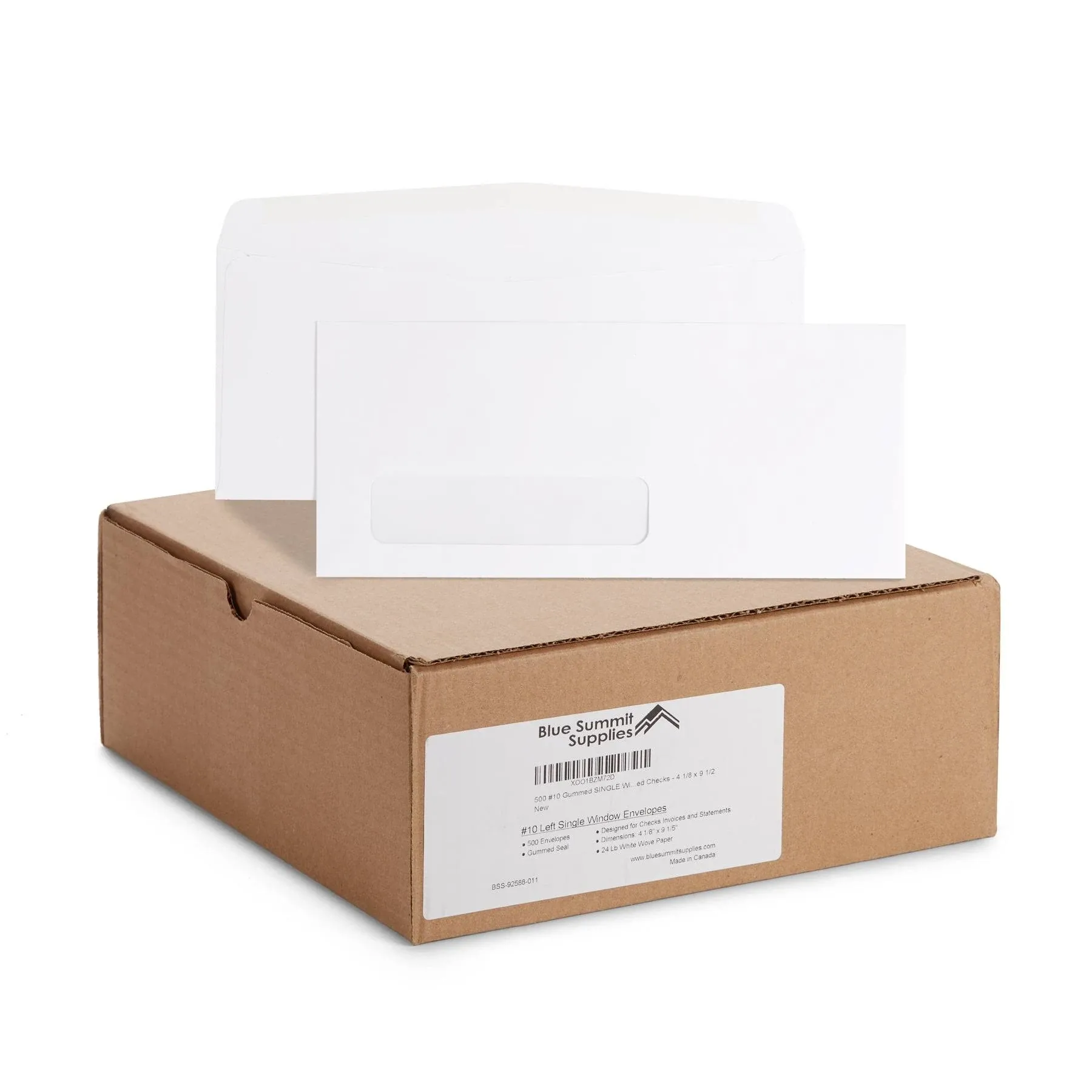 500 Number 10 Single Window Envelopes - Thick Gummed Seal Black Security Tint 