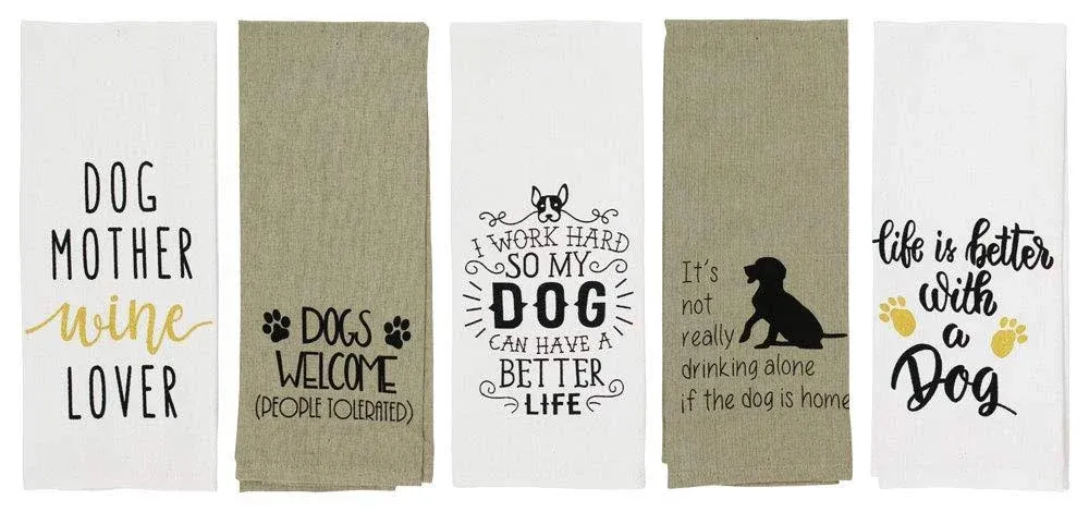 Cute Dog Kitchen Towels Set Funny Dish Towels for Puppy Dog Lovers Gifts for Women or Men Dog Hand Towels Set of 5 Cotton Flour Sack Towels 16” x 28”