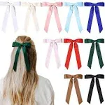 Aileam 10pcs Silky Satin Hair Bows Hair Clip Ribbon Accessories Ponytail Holder Slides Metal Clips French Barrette Hair Bow for Women Girls Toddlers Teens K