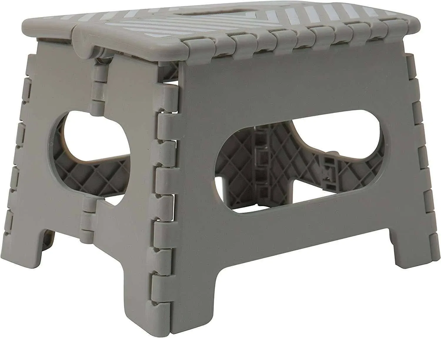 Durable Plastic 9&#034; Stripe Top Single Step Folding Step Stool, Grey