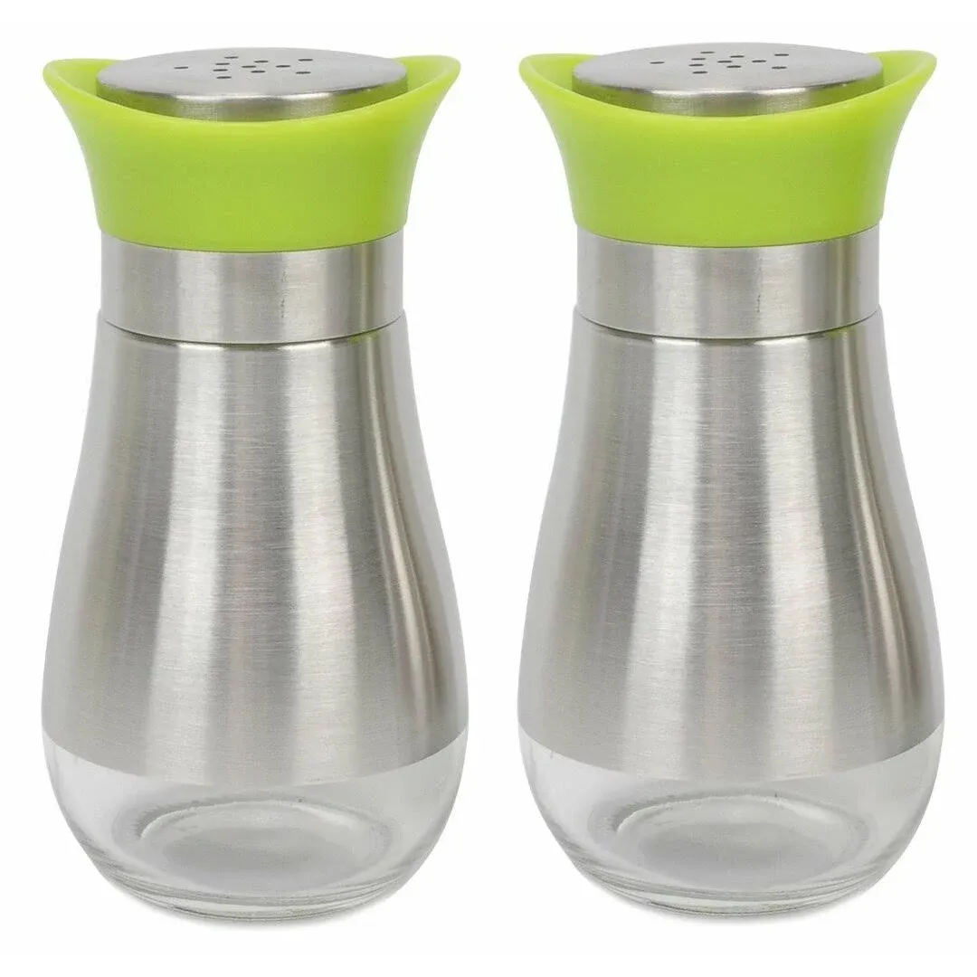 Evelyne Salt Pepper Seasoning Glass Shaker with Stainless Steel Cover 2 Pcs Pack ...