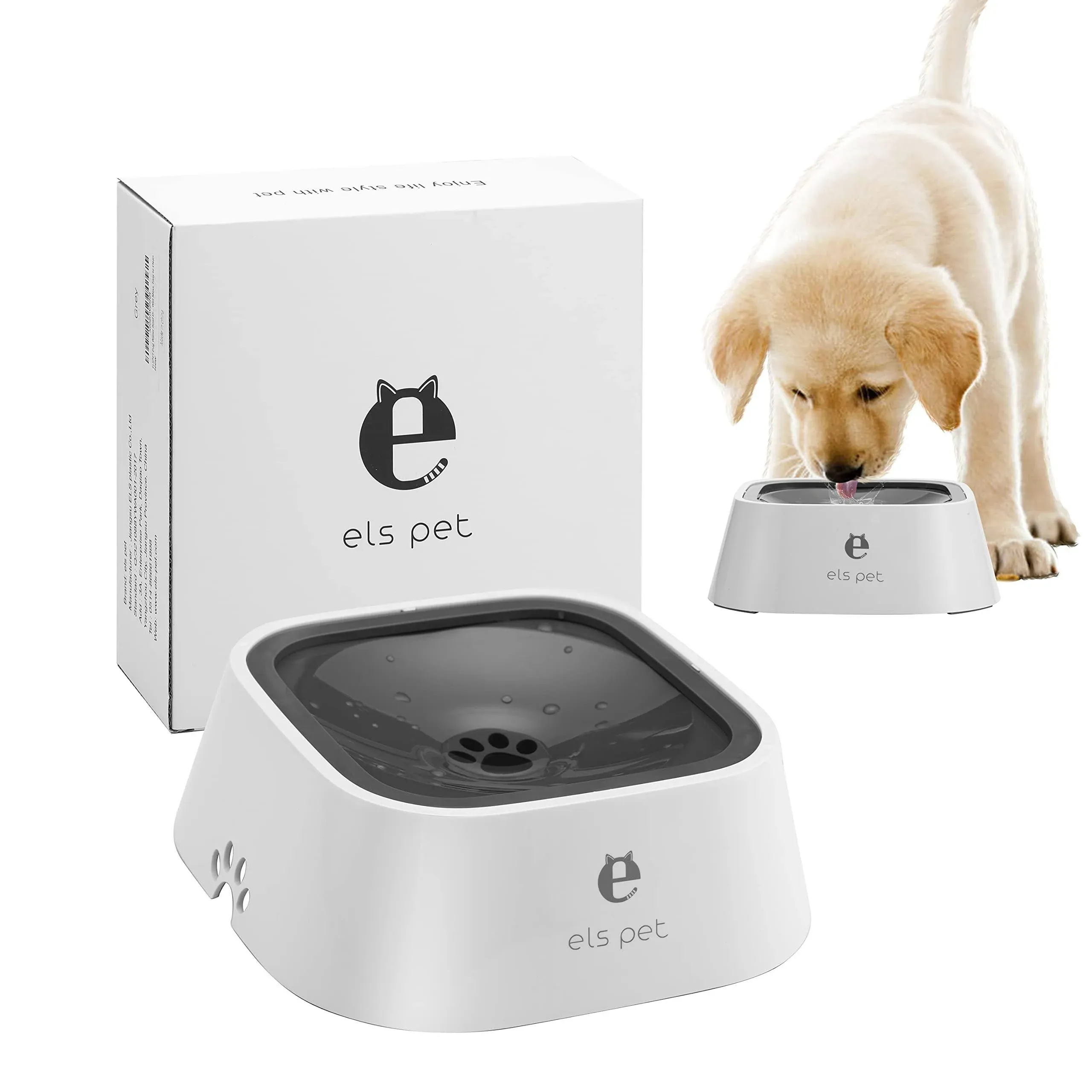 Elspet Dog Water Bowl Dispenser - Spill Proof or No Spill Slow Water Feeder ...